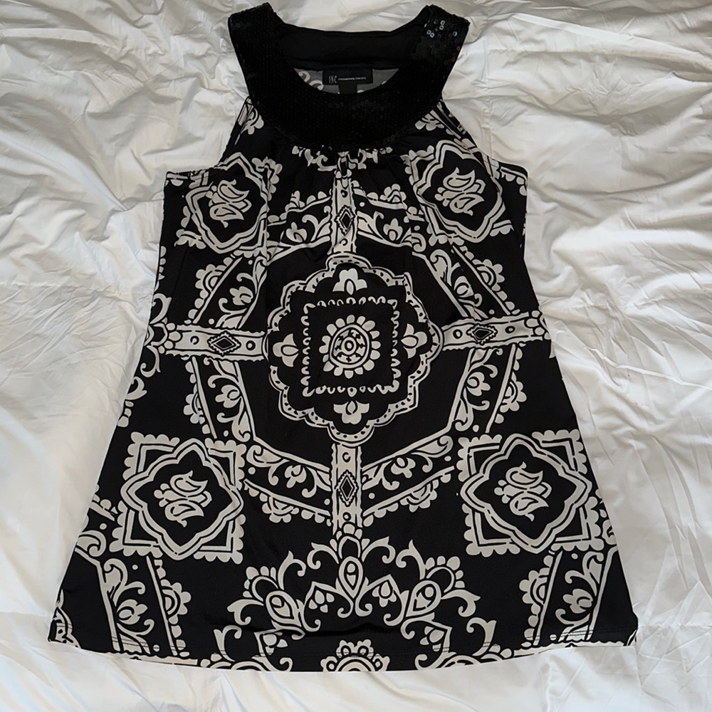 INC black and white sequin collar top